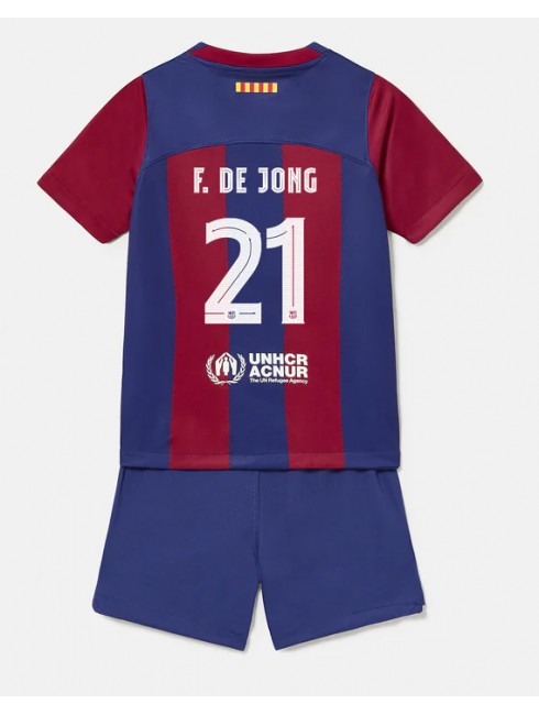 Barcelona Frenkie de Jong #21 Heimtrikotsatz für Kinder 2023-24 Kurzarm (+ Kurze Hosen)